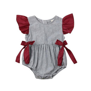 Baby Girl Clothes - Ruffled Short Sleeved Stripe Sunsuit