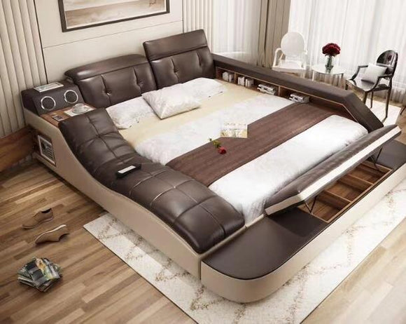 Bedroom Furniture - Genuine Leather With Massage Pad, Speakers, Storage Space And Pop-out Desk